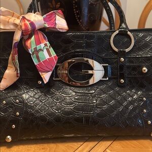 EUC GUESS Croc Embossed Studded Satchel Bag